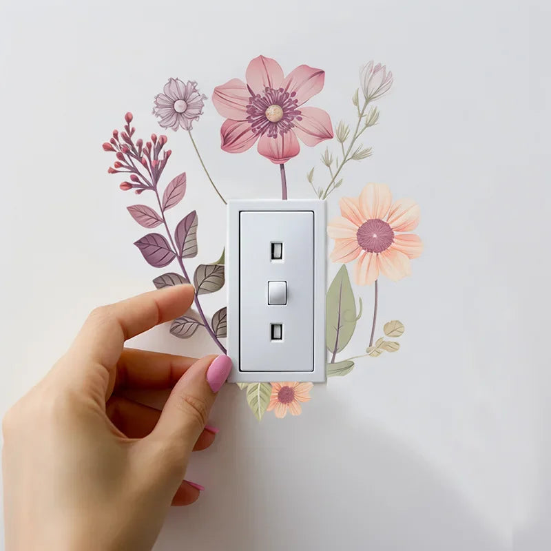 Autocollant mural Decoflora SwitchBloom | Autocollant floral en PVC pour interrupteurs | Amovible, étanche & autocollant | Pour le salon, la salle de bain & la chambre