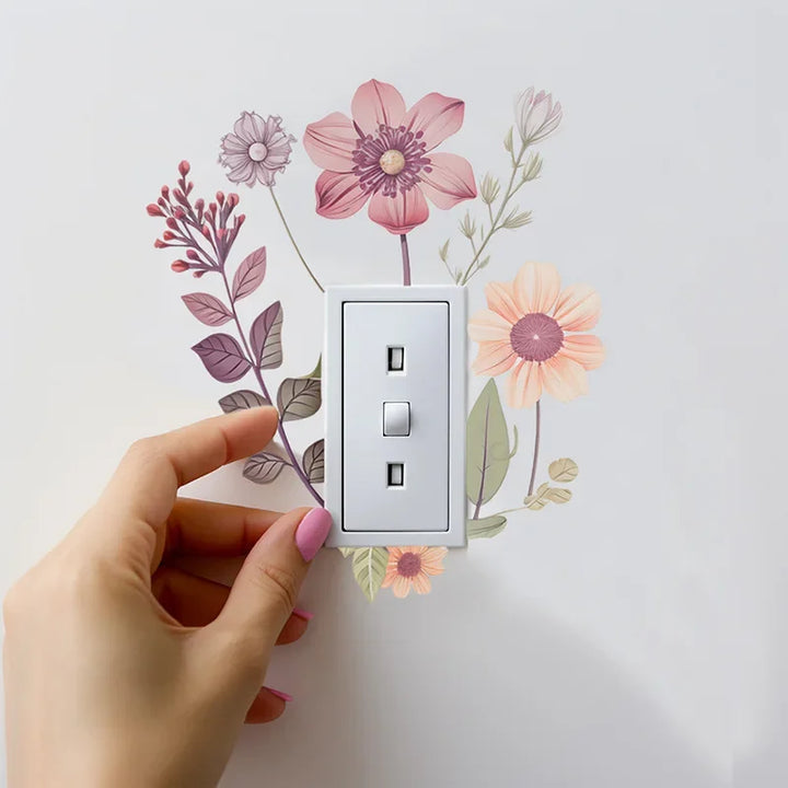 Autocollant mural Decoflora SwitchBloom | Autocollant floral en PVC pour interrupteurs | Amovible, étanche & autocollant | Pour le salon, la salle de bain & la chambre