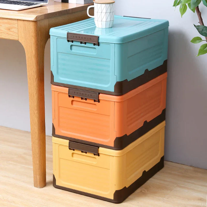 FlexiStore Boîte Pliable | Organisateur empilable avec couvercle | 32×23×21,5 cm | Rangement en plastique pour la maison et en déplacement