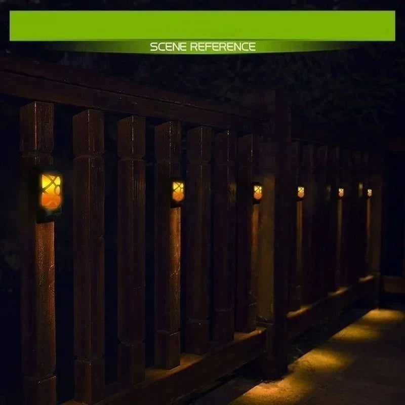 Torche Solaire FlammaLuce | 96 LED Lumière Flamme | Étanche IP65 | Applique de Jardin avec Design en Grille