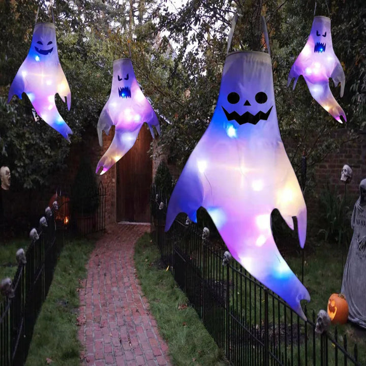 Halloween Fantômes Lumineux SpookyGlow | Décoration Suspendue LED Extérieure | Avec Visages Lumineux | Grand Format