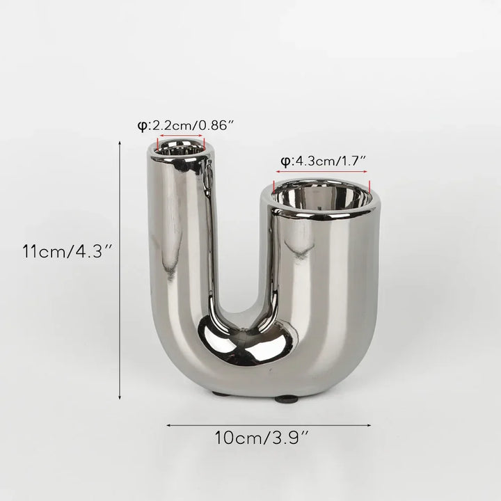 LUXORA Porte-bougie | Forme cylindrique | Argenté | Décoration moderne en céramique