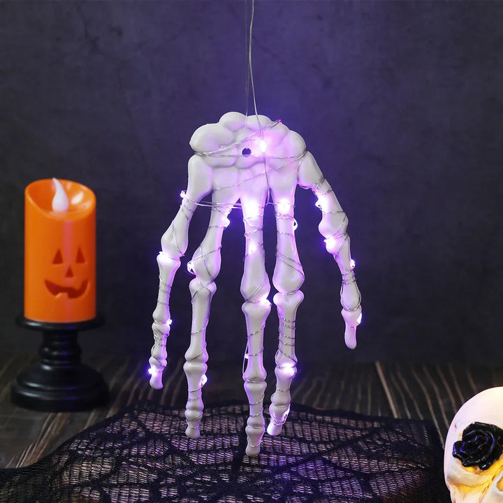 Guirlande lumineuse Halloween BoneGlow | Design main de squelette | Plastique | Décoration de fête