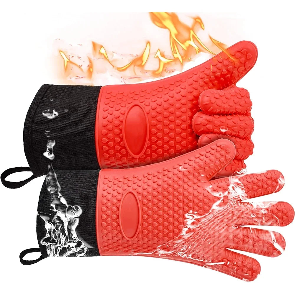 Gants de Grill en Silicone Griptermo | Résistant à la chaleur jusqu'à 260 °C | Antidérapants & Imperméables | Avec doublure en coton