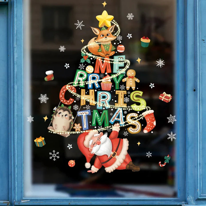 Glimoria | Autocollants de fenêtre de Noël 2025 | Père Noël & Sapin de Noël | Autocollants de fenêtre amovibles pour verre & murs | Décoration festive pour Noël & Nouvel An