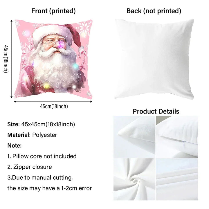 Housse de coussin LED Noël LumiNoël | Design 3D Père Noël | Avec fonction éclairante | 45x45 cm Polyester