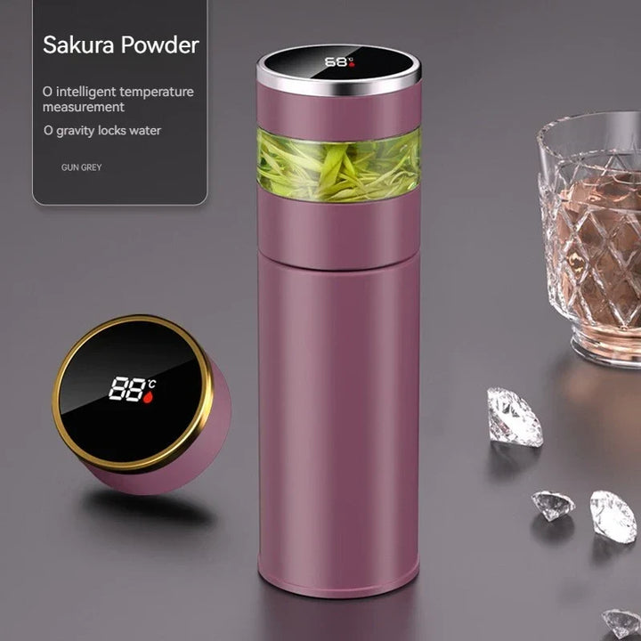 ThermoBrew | Bouteille isotherme avec affichage de température LED & infuseur à thé | 450 ml | Acier inoxydable 304 | Noir