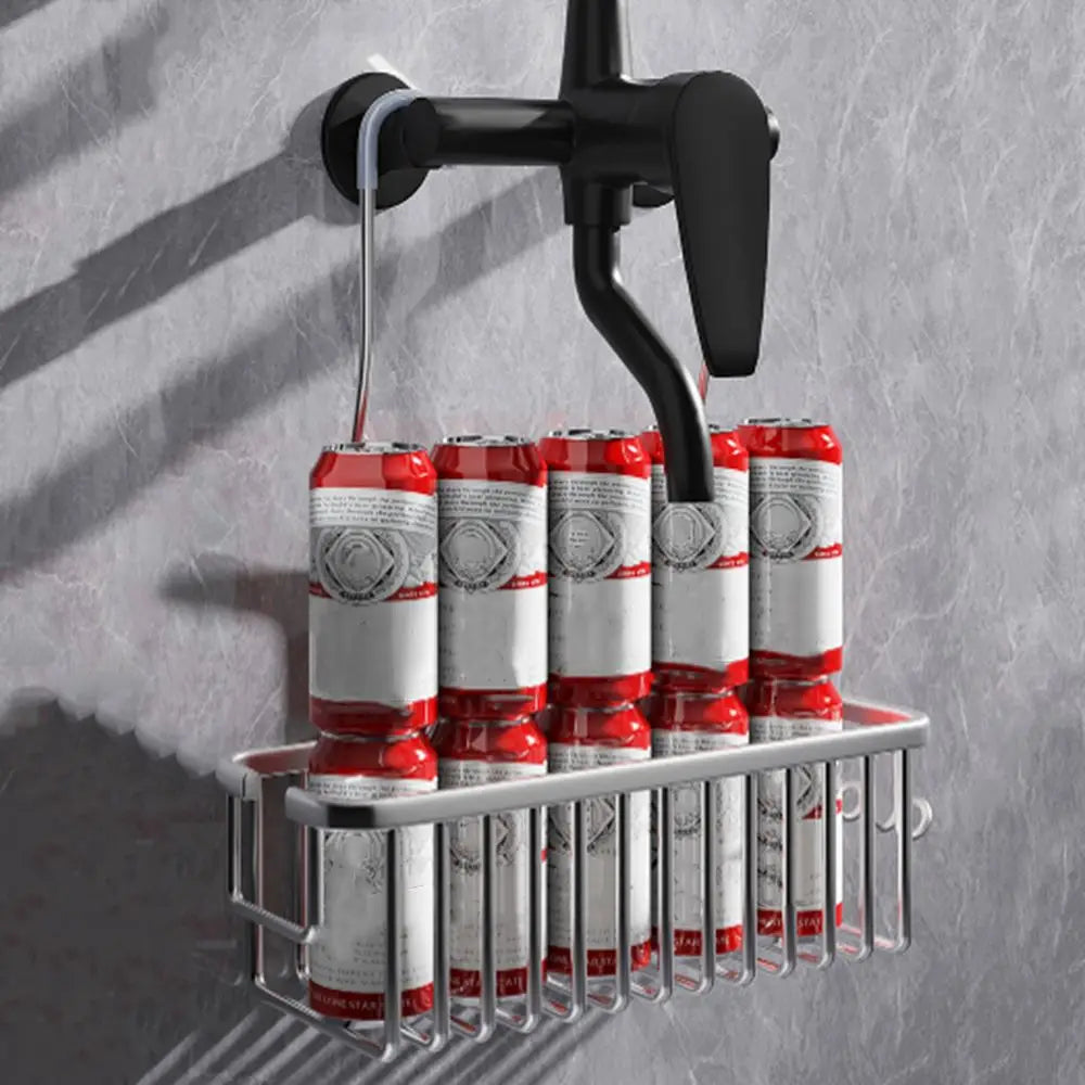 DuschGlanz AeroRack Panier de Douche Suspendu en Aluminium | Étagère de Douche Inoxydable avec Crochets | Grande Capacité pour Shampooing & Accessoires de Bain
