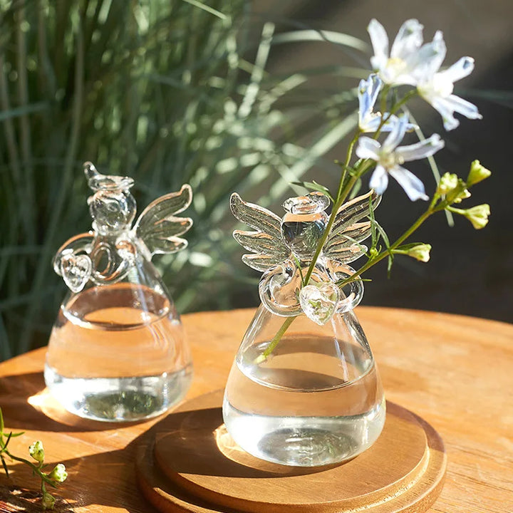 Seraphina | Vase en verre Ange | Fait main & Transparent | 8 x 5 cm | Décoration & Hydroponie