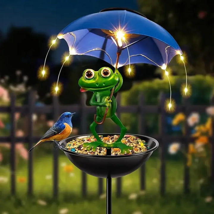 Lampe de Jardin Solaire ElfBird | Avec Abreuvoir et Figurine de Fée | Lampe Solaire d'Extérieur en Fonte | Résistante aux Intempéries & Décorative
