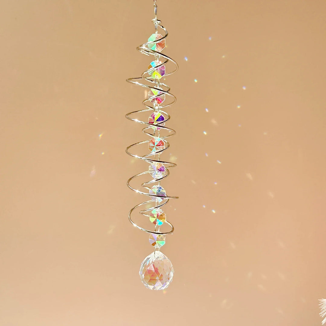 Spirale à Vent en Cristal AureliaTwist | Acier Inoxydable & Cristal | Résistante aux Intempéries | Décoration de Jardin & de Fenêtre