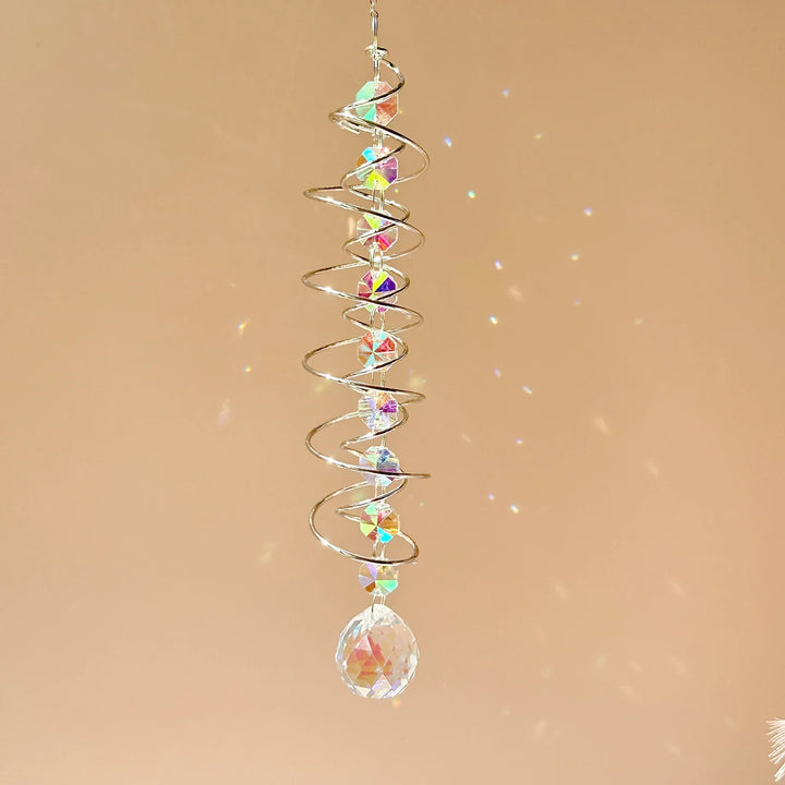 Spirale à Vent en Cristal AureliaTwist | Acier Inoxydable & Cristal | Résistante aux Intempéries | Décoration de Jardin & de Fenêtre