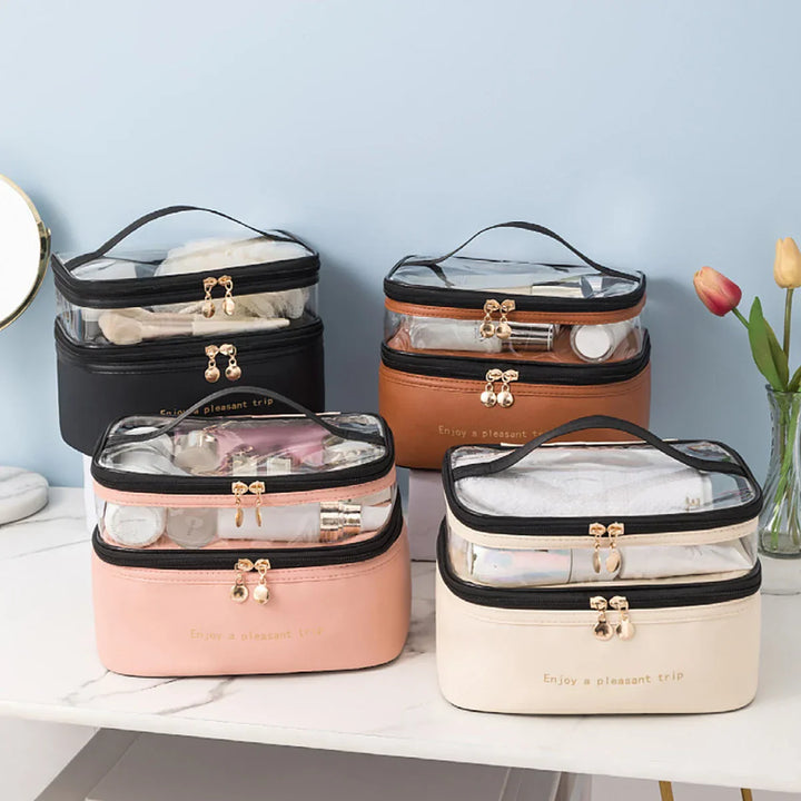 Trousse de maquillage Lunavie | Double couche & Imperméable | Grande capacité | Couvercle transparent