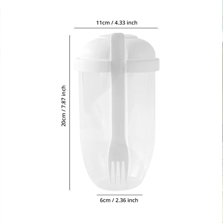 Salatto Salat-to-go Becher 1000 ml | Boîte à lunch en forme de bouteille avec fourchette & contenant à sauce | Portable & alimentaire | Blanc/Vert