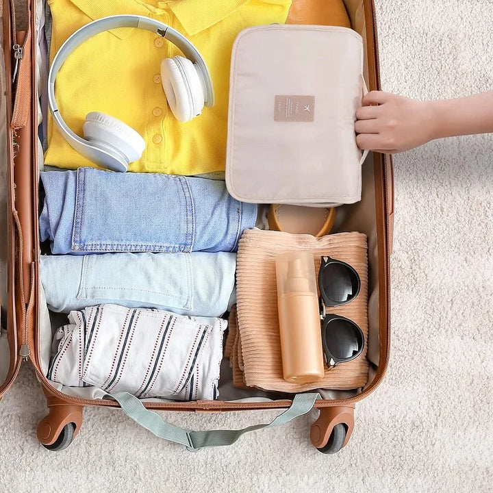 Trousse de toilette de voyage suspendue | 6 compartiments & compartiment pour articles humides | Compacte & polyvalente | Polyester déperlant
