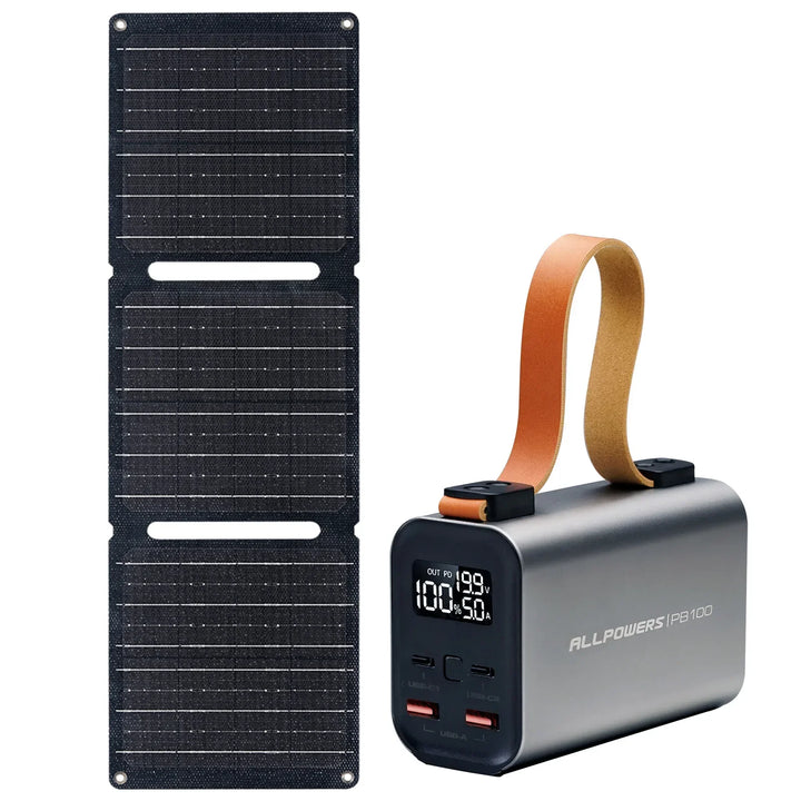 Batterie Solaire VoltForge PB100 Set | 24.000mAh | Charge Rapide 100W | Panneau Solaire Pliable 21W | Pour Ordinateur Portable, Smartphone & Activités en Plein Air
