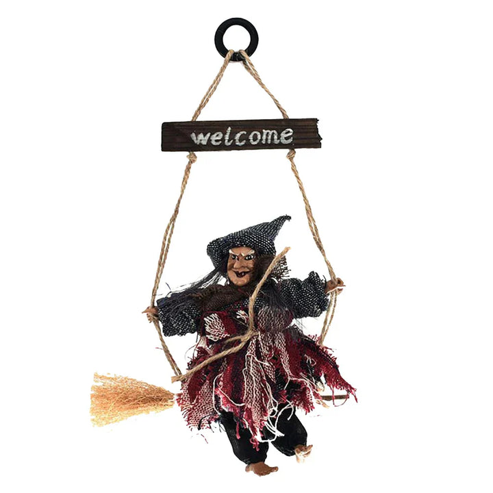 Décoration suspendue Halloween Sorcière de Minuit | 27 x 10 cm | Sorcière volante | Pour porte, mur & plafond