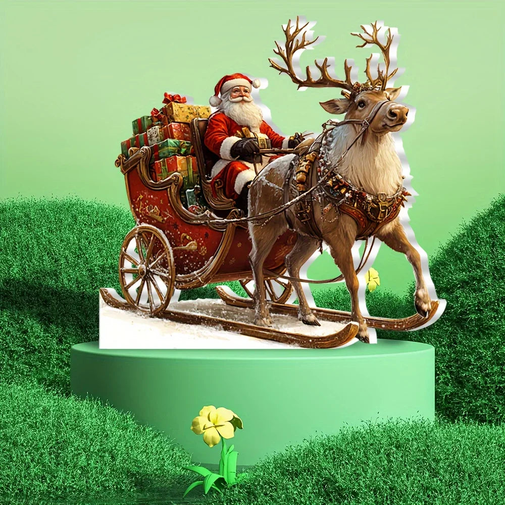 Frostovia | Figurine de Noël | Décoration en acrylique traîneau avec le Père Noël | Design 2D | Décoration de table et de fête festive 2025
