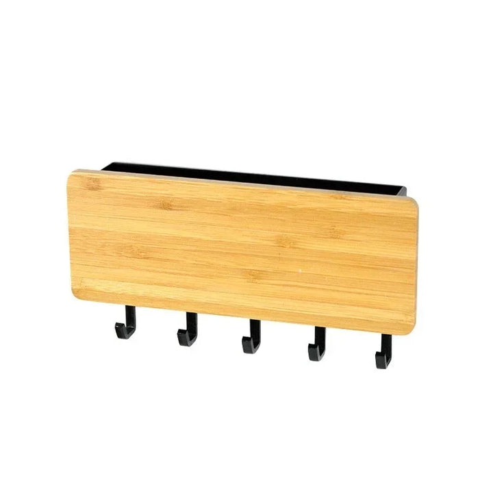 KeyNest Organisateur mural | Tableau de clés en bambou avec crochets | Vestiaire mural rectangulaire pour clés, vestes et accessoires