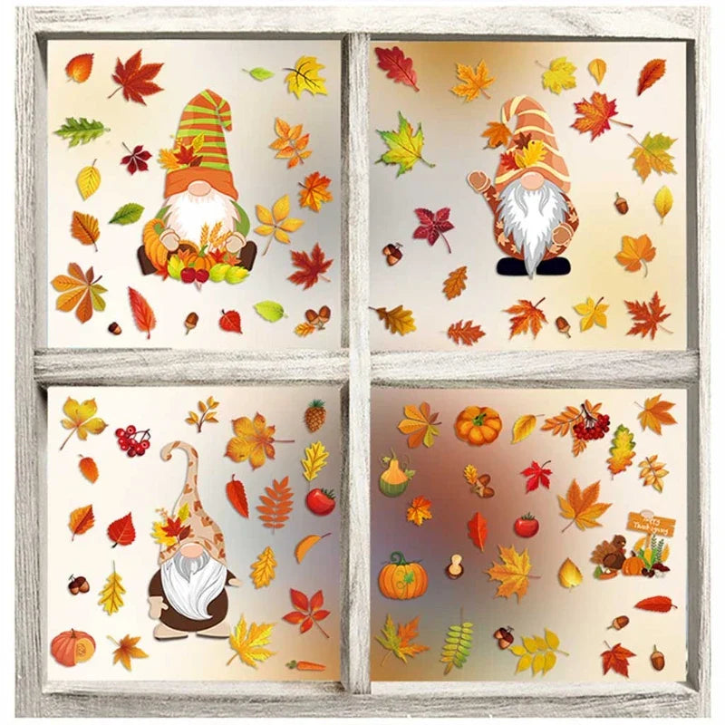 HerbstWichtel | Ensemble de Stickers de Fenêtre | 6 Feuilles | Citrouille, Feuille d'Érable & Décoration de Thanksgiving