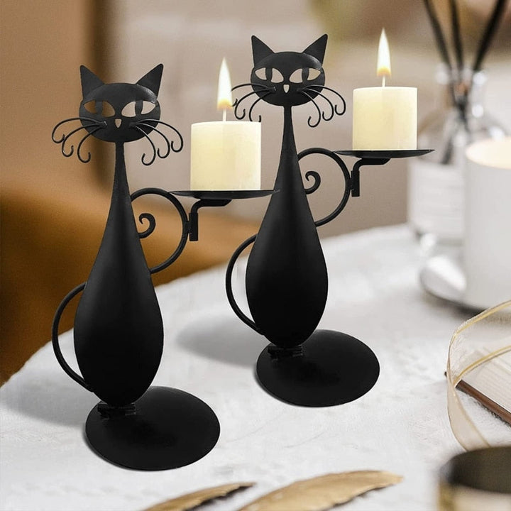 Bougeoir NoctiCat | Design Vintage Chat | Fer Noir | Protecteur & Élégant