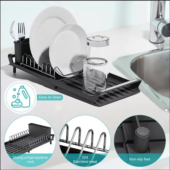 DryFlex Égouttoir télescopique | Extensible | Avec porte-couverts | Rangement de cuisine compact