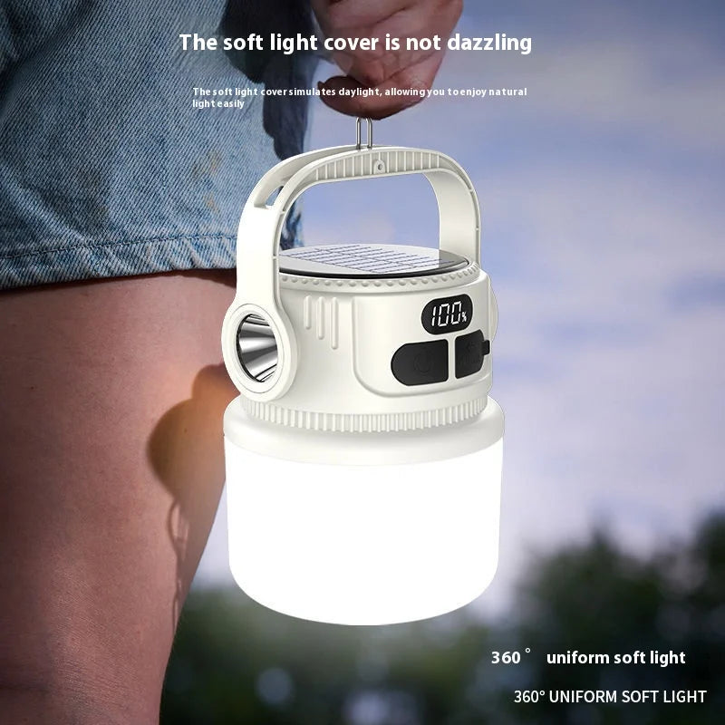 Luminatra Lampe de Camping LED Solaire | Rechargeable & Étanche | 6 Modes de Lumière | Pour Activités de Plein Air, Urgences & Voyages
