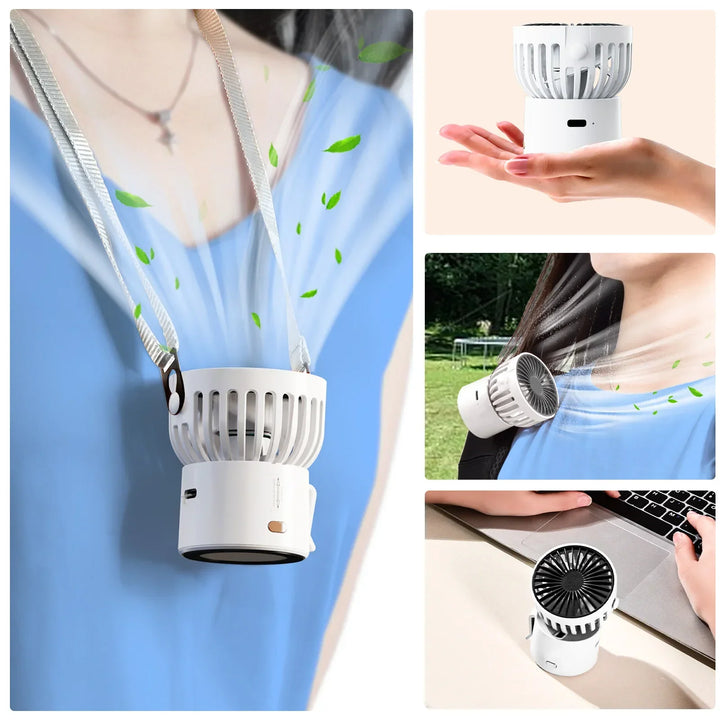 Mini-Ventilateur CoolEase GoClip | Ventilateur USB-C portable avec batterie de 1000 mAh | À porter autour du cou, à clipser ou à poser | Fraîcheur estivale 3-en-1 pour vos déplacements