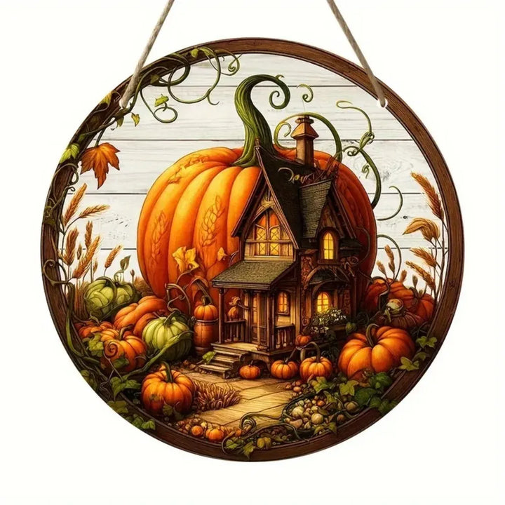 Panneau en bois AutumnHarvest | Couronne de bienvenue ronde | Décoration d'automne faite à la main | Ø 20 cm