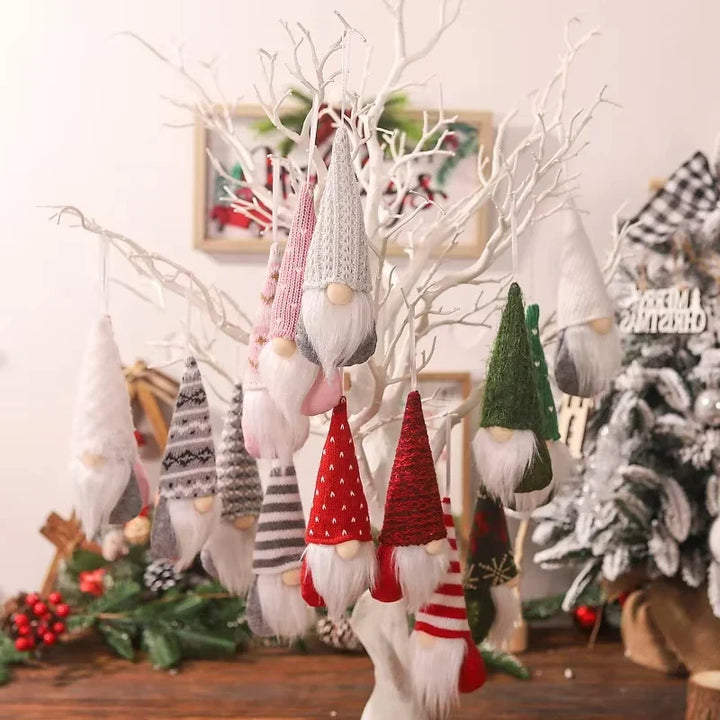 NordiTomte Lutins de Noël 3 pièces | Tissu tricoté & peluche | Décoration suspendue pour sapin de Noël & maison | Gnomes scandinaves