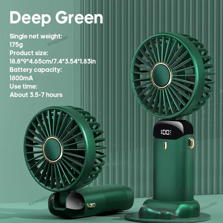 AERIONIQ Mini-Ventilateur 3-en-1 | Affichage LED | 5 Vitesses | Batterie avec fonction Powerbank | Portable & sur pied