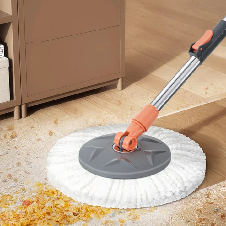 Duocleva Balai à franges avec seau à double compartiment | Manche en acier inoxydable de 138 cm | Tête rotative à 360° | Pour carrelages, bois et stratifié