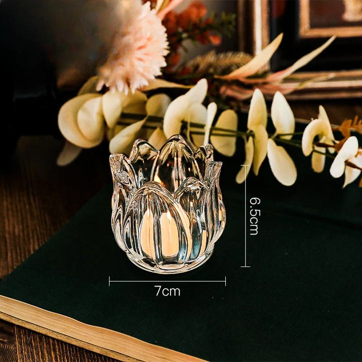 Bougeoir Tulivienne | Verre Vintage | Style Rétro Romantique | Transparent