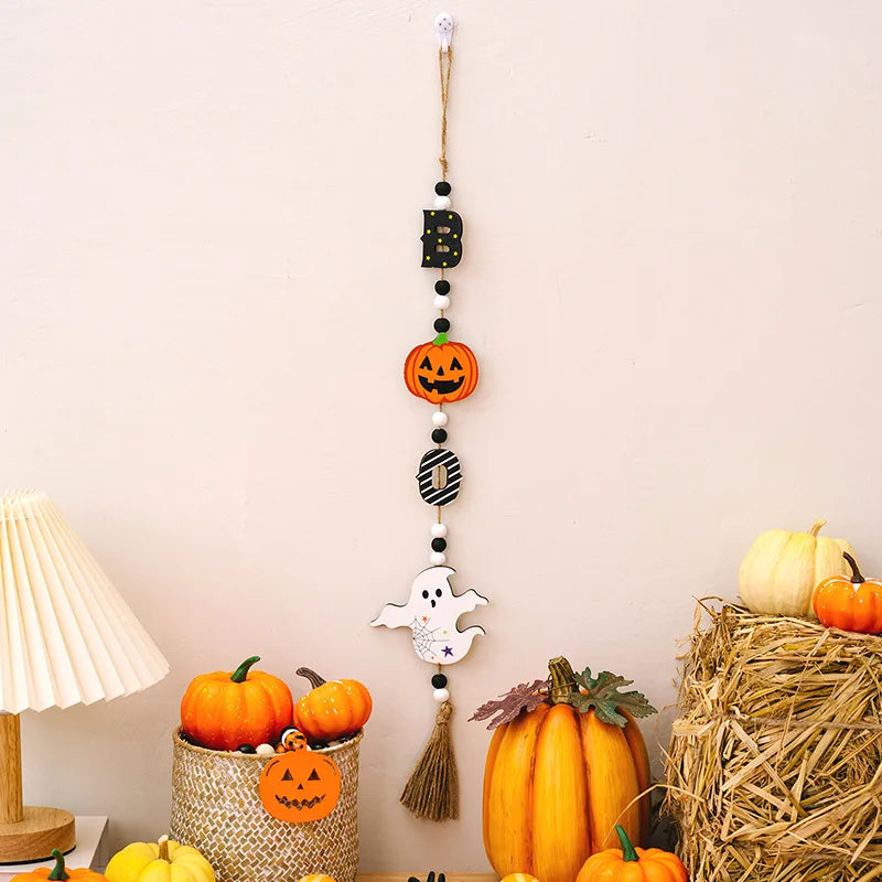 Décoration Suspendue Halloween SpookyCharm | Citrouille, Chauve-souris & Sorcière | Avec Franges | Pour Porte, Mur & Fête