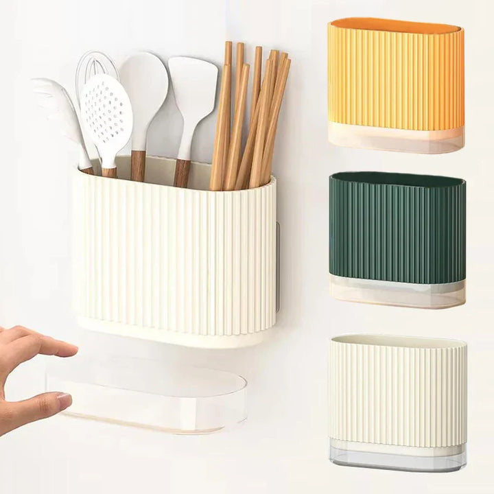 Support mural Ordina pour ustensiles de cuisine | Sans perçage | Boîte à cuillères et baguettes avec drainage | Organisateur compact en plastique