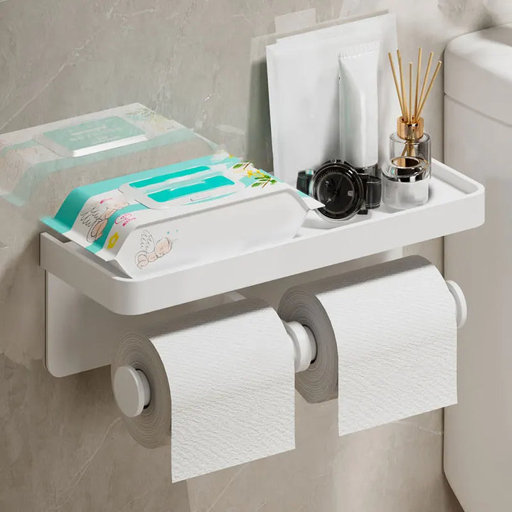 Support de papier toilette mural | Alliage d'aluminium | Sans perçage | Gris/Noir/Blanc