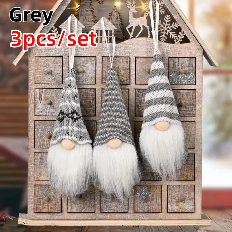 NordiTomte Lutins de Noël 3 pièces | Tissu tricoté & peluche | Décoration suspendue pour sapin de Noël & maison | Gnomes scandinaves