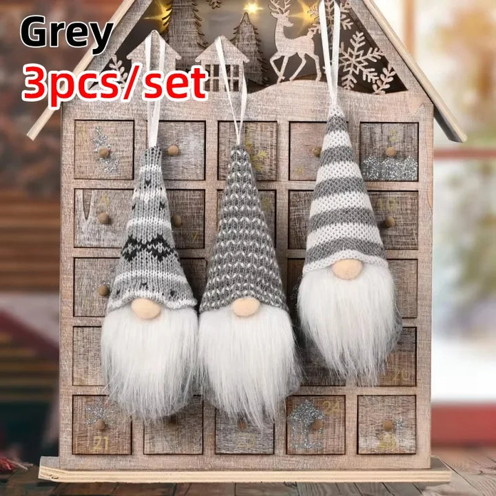 NordiTomte Lutins de Noël 3 pièces | Tissu tricoté & peluche | Décoration suspendue pour sapin de Noël & maison | Gnomes scandinaves