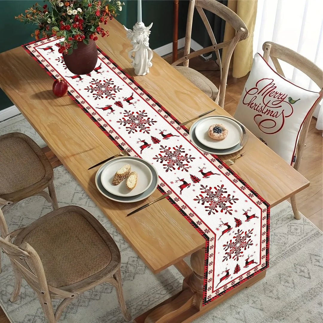Festivara | Nappe de Noël | Effet lin | Décoration festive pour table à manger & commode | 2025