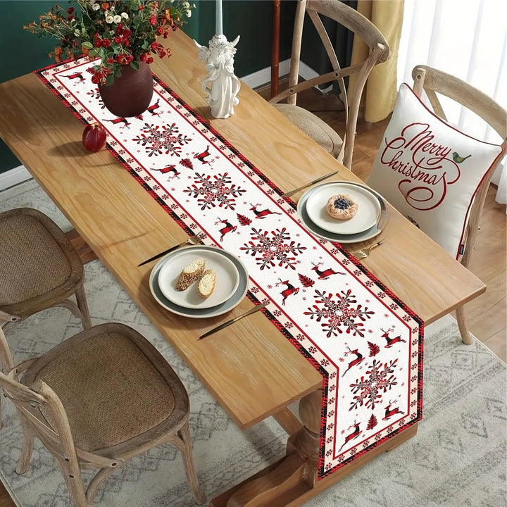Festivara | Nappe de Noël | Effet lin | Décoration festive pour table à manger & commode | 2025