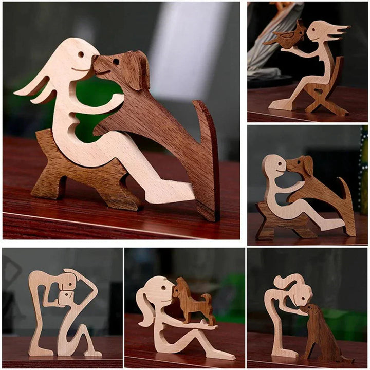 WoodyPaws | Figurine en bois Famille de chiens | Sculptée à la main | Décoration chaleureuse & idée cadeau