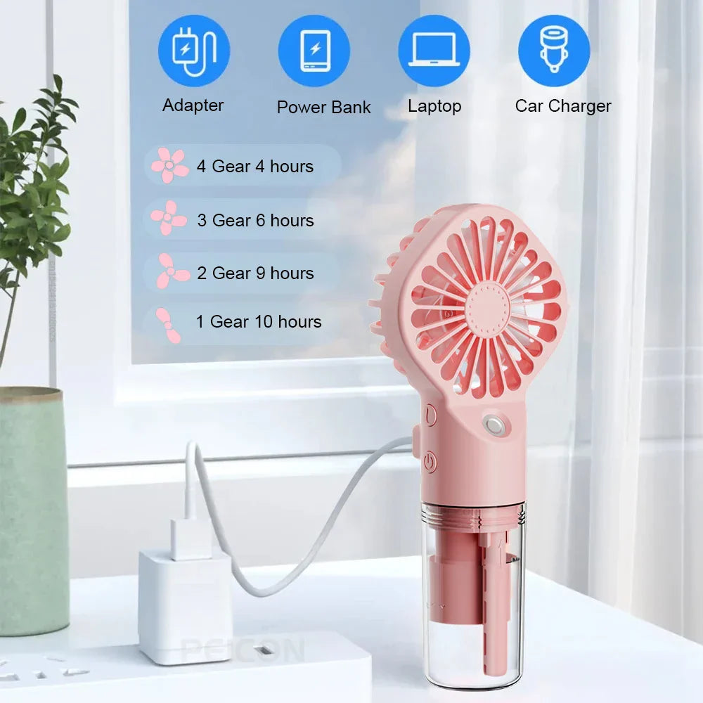Brisella Air Mini Ventilateur Manuel avec Humidificateur | Fonction de Brumisation à 4 Niveaux | Rechargeable par USB | Portable & Silencieux