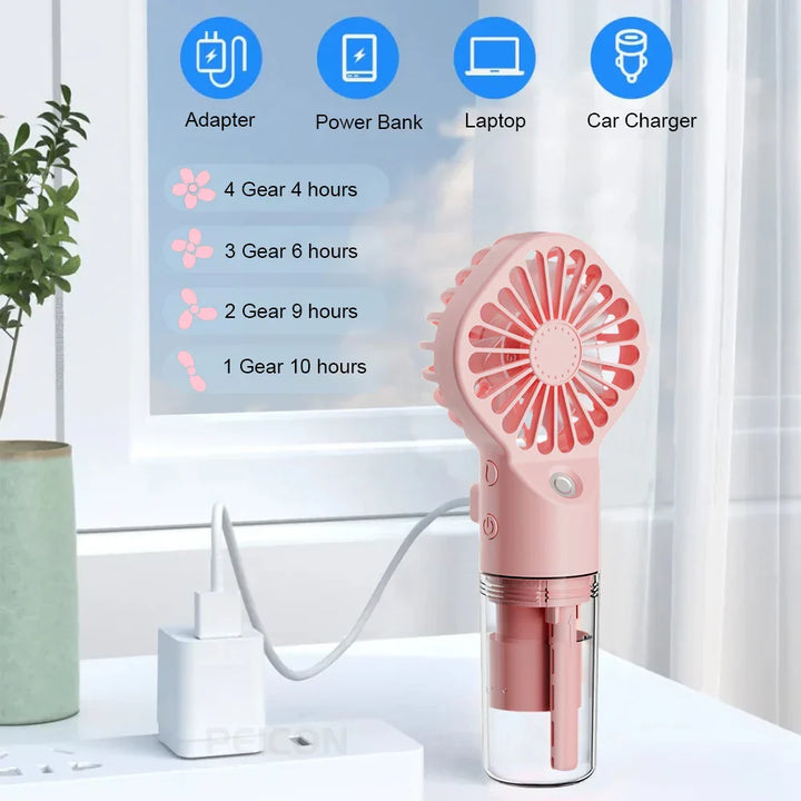 Brisella Air Mini Ventilateur Manuel avec Humidificateur | Fonction de Brumisation à 4 Niveaux | Rechargeable par USB | Portable & Silencieux