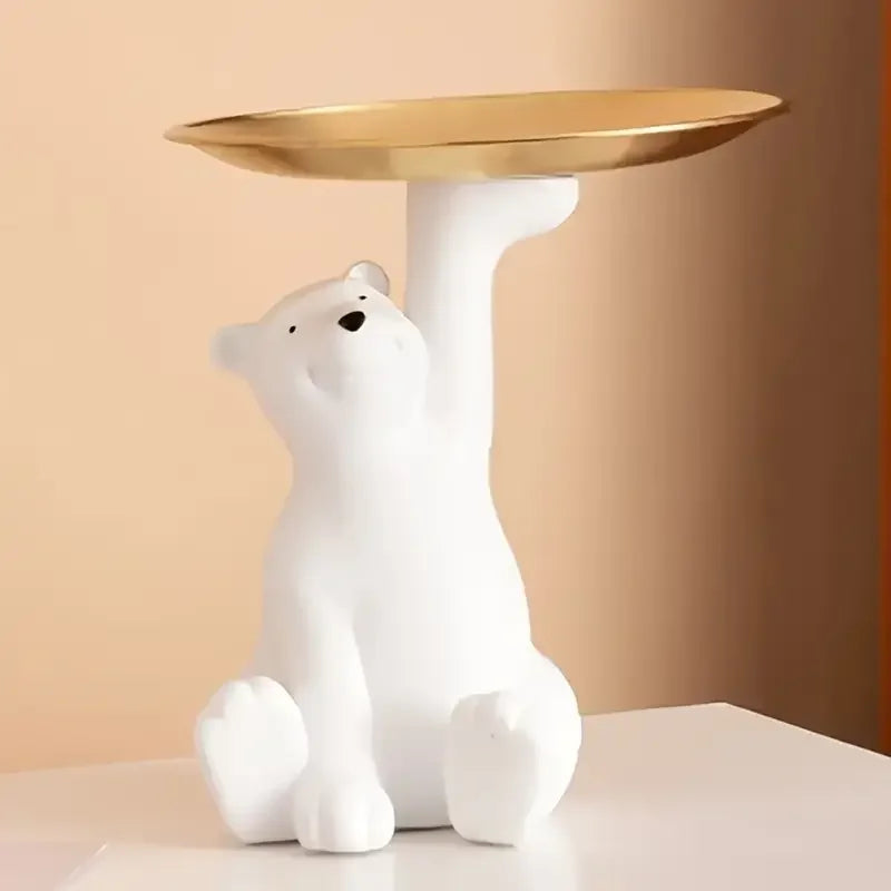 Figurine décorative ArctiBear | Ours polaire assis avec plateau | Porte-clés & porte-bijoux | Idée cadeau