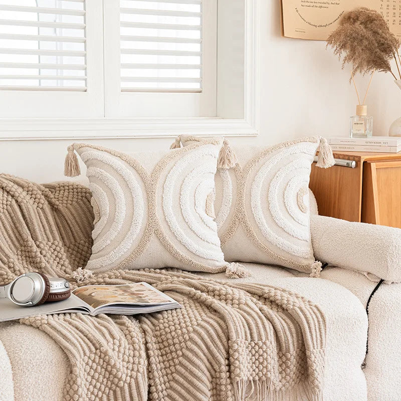 Housse de coussin BohoLoom | 45x45 cm | Mélange de coton avec franges | Fermeture éclair cachée