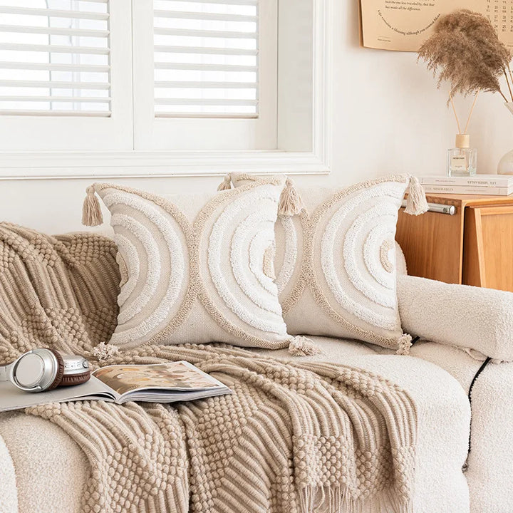Housse de coussin BohoLoom | 45x45 cm | Mélange de coton avec franges | Fermeture éclair cachée