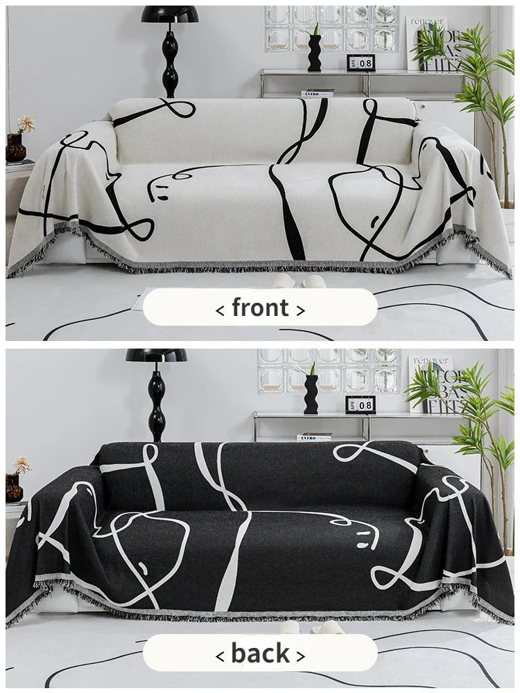 Velvyn | Housse de canapé en chenille | Housse complète de canapé et couverture en noir | Anti-poussière, doux et polyvalent | Lavable et facile d'entretien