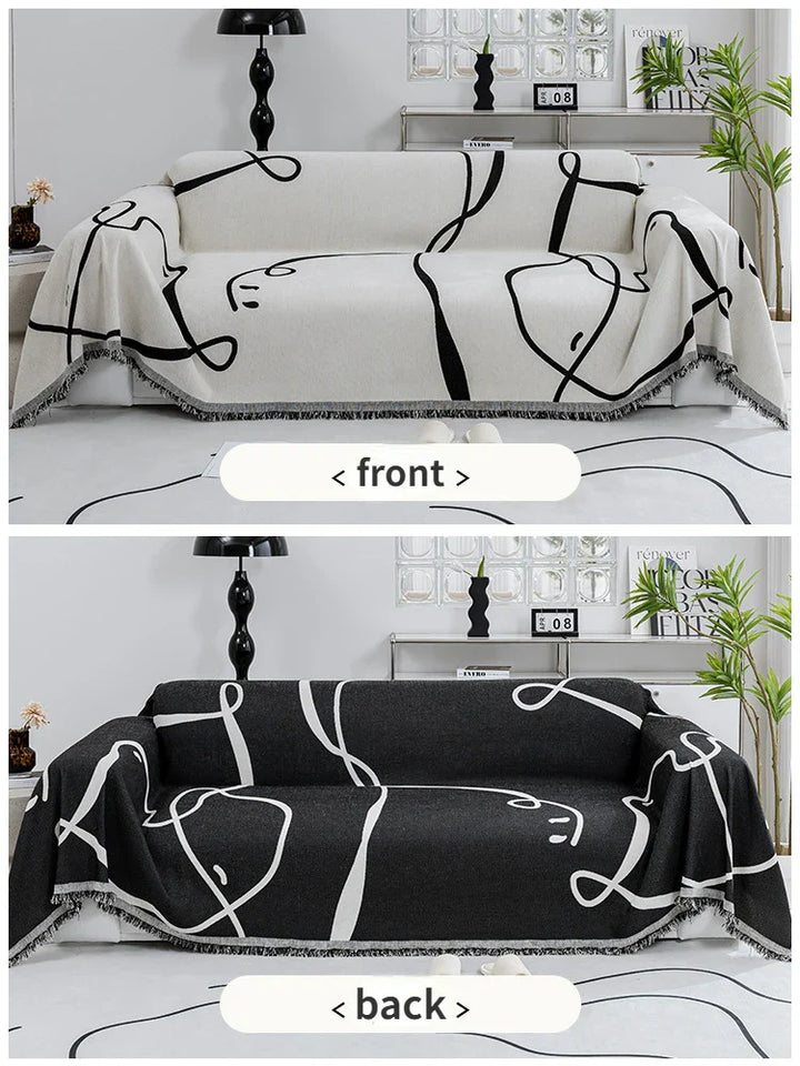 Velvyn | Housse de canapé en chenille | Housse complète de canapé et couverture en noir | Anti-poussière, doux et polyvalent | Lavable et facile d'entretien
