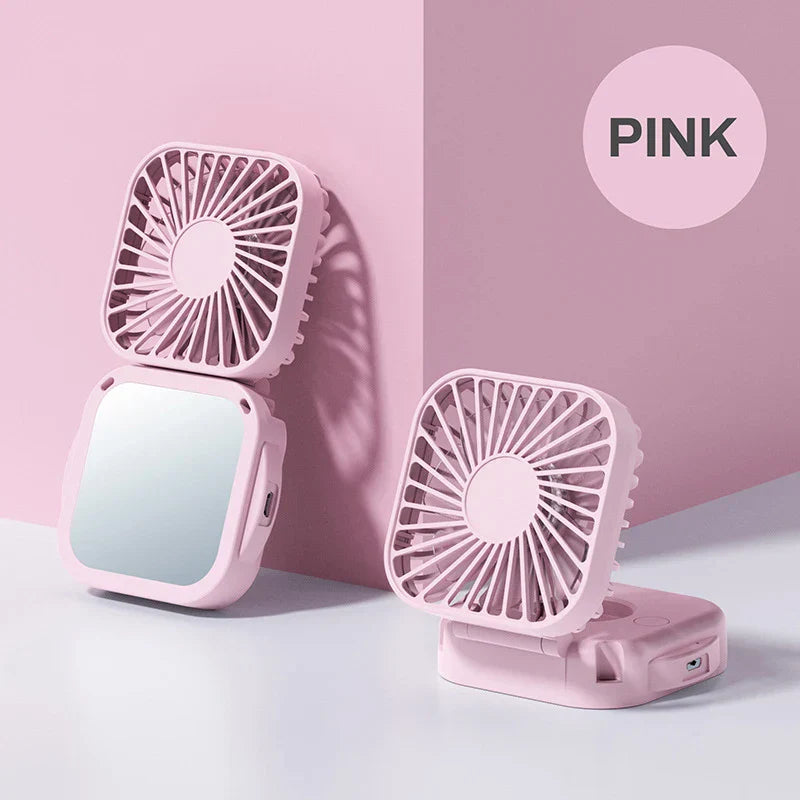 Ventilateur de cou pliable Coolique MirrorFan | Rechargeable USB | Avec miroir de maquillage | 3 vitesses | Silencieux et portable