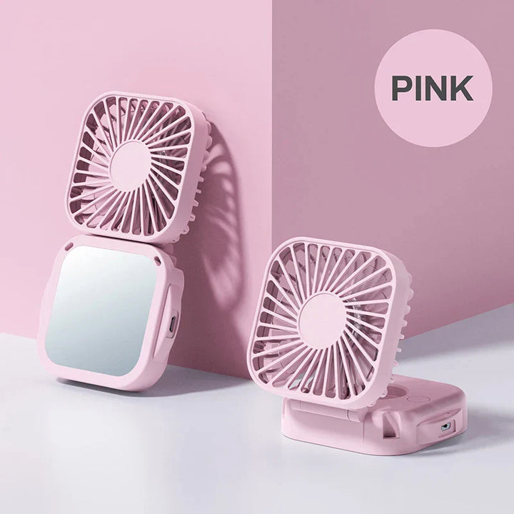 Ventilateur de cou pliable Coolique MirrorFan | Rechargeable USB | Avec miroir de maquillage | 3 vitesses | Silencieux et portable